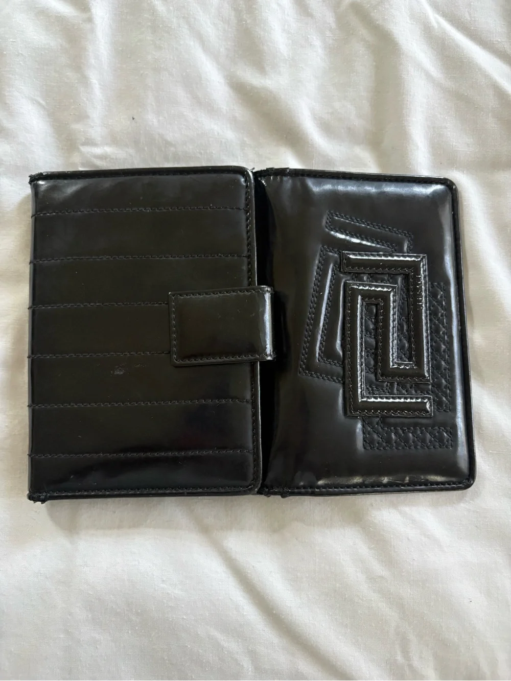 Versace Men’s  Black Patent Leather Wallet with Greek Key Embossing
